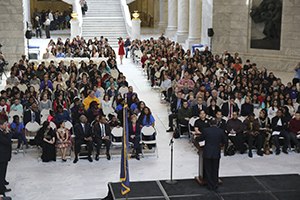 Utah Gov. Gary Herbert speaks to assembled youth at Multicultural Youth Leadership Day at the Utah State Capitol, Tuesday, Feb. 16, 2016.